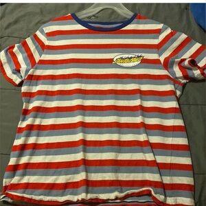 Santa Cruz Skateboards Red and Blue Striped T Shirt, Large